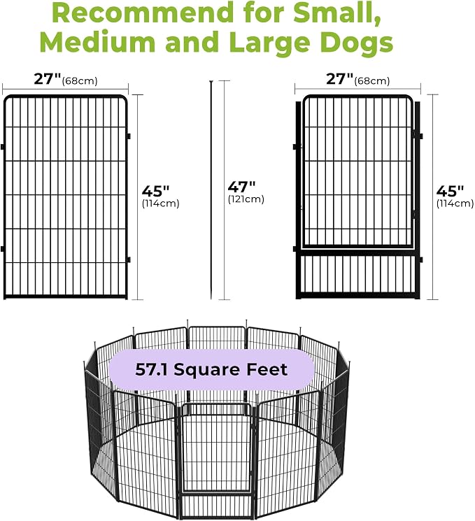 SunsGrove Dog Playpen Outdoor, 45 inch 12 Panels with Wider Door for Large Dogs, Free and Safe Play Dog Fence Indoor, Black