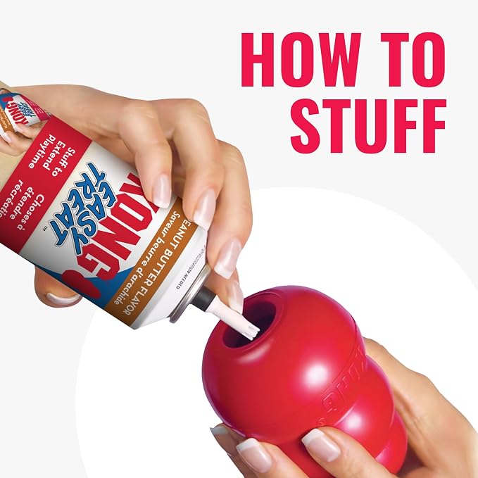 KONG Classic Stuffable Dog Toy Easy Treat Peanut Butter Spray - Fetch & Chew Toy for Dogs - with Dog Toy Filler Treat - for Hours of Fun & Enrichment - 8 oz - for Medium Dogs