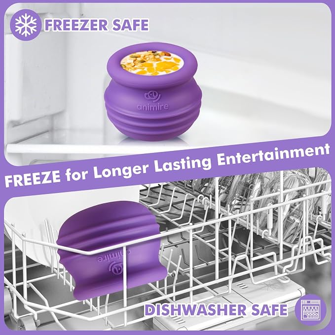 Treat Dispensing Dog Toy, Long-Lasting Interactive Puzzle Toys for Dogs, Stuffable Dog Enrichment Frozen Lick Treat Toy for Boredom, BPA Free Silicone Fetch Catch Chew Toy (Purple,S)