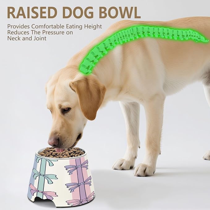 YETTASBIN Bow Elevated Dog Bowls, Prevention of Vertebrae Disease Raised Dog & Cat Bowl Stand with Removable Stainless Steel Bowls, Non-Slip Spill-Proof Pet Food & Water Bowl Dish