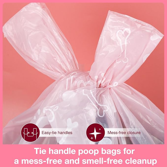 Charmount 120 Counts Unscented Dog Poop Bags Rolls with Handles, 16"x8"Extra Thick Pet Waste Bag, Leak Proof and Easy Tie, Cat Litter Bags, Pink