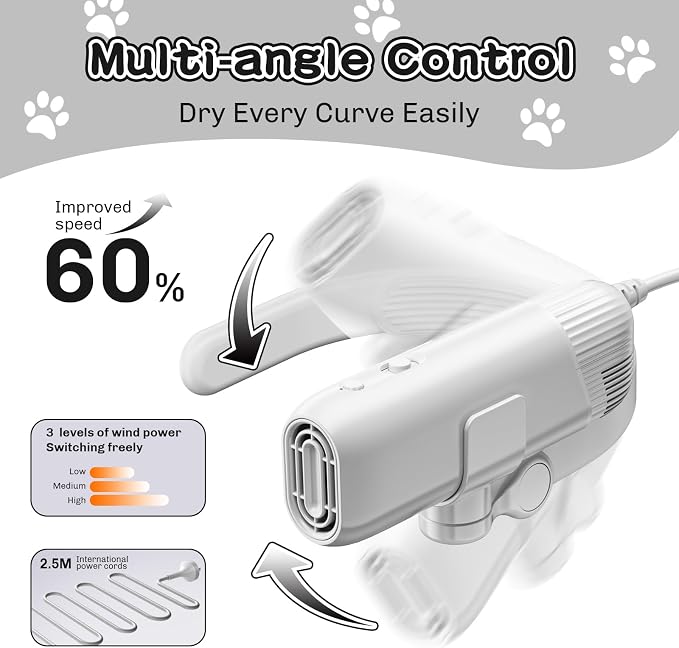 Hands-Free Dog Dryer for Pet Grooming, Adjustable Neck Hanger Pet Hair Dryer for Grooming Salon，Portable Pet Neck Dryer for Small Medium Dogs & Cats, Drying Quickly with Sturdy Bracket.(Gray)