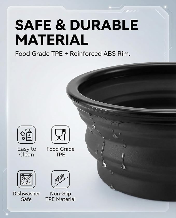 Collapsible Dog Bowls, 2 Pack, with Carabiners, Grey & Black, Large