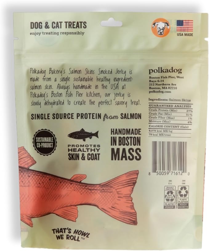 Polkadog Salmon Skin Dog Treats, Single Ingredient, Omega-3 Rich, 3oz