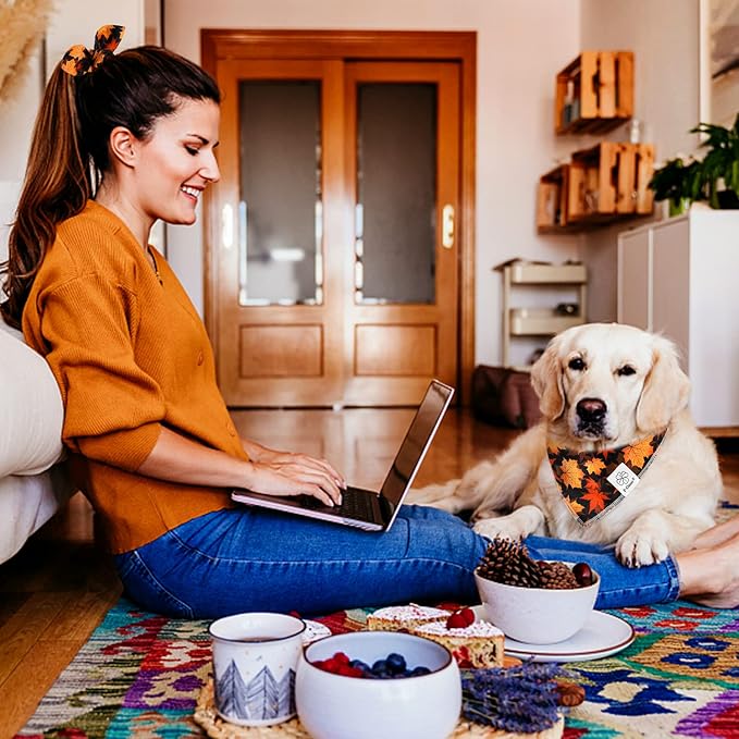 E-Clover Fall Dog Bandana & Scrunchie Set, Large-set of 1, Medium