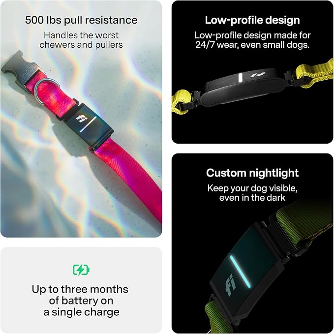 Fi Series 3+ GPS + Health Dog Collar, Pink, X-Small, 12-Month Membership | Smart GPS dog collar with live tracking, health & behavior, Escape Alerts, LED light. Waterproof and Apple Watch compatible.