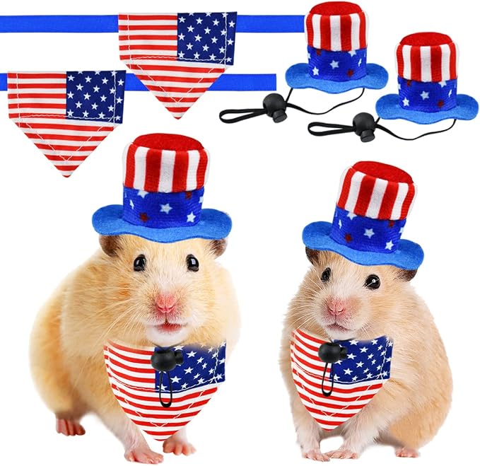 4 Pcs Pet Independence Day Costume 4th of July Guinea Pig Hat and Bandana, Small, 4-Pack, Small