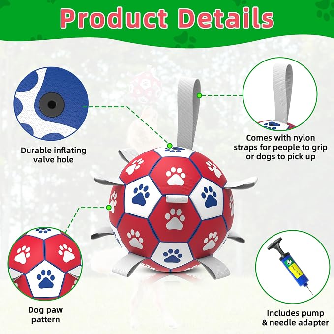 Diman Herding Ball for Dogs Large, 9 Inch Dog Soccer Ball with Straps | Dog Balls for 30-90 lbs Dogs,Dog Toys Soccer Ball for Indoo Outdoor Play, Dog Water Toys,Dog Birthday Gifts for Extra Large