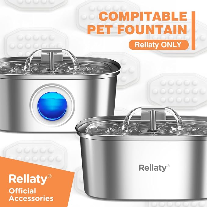 Rellaty Cat Water Fountain Stainless Steel 8 Filters Replacement & 8 Pre-Filter Sponges