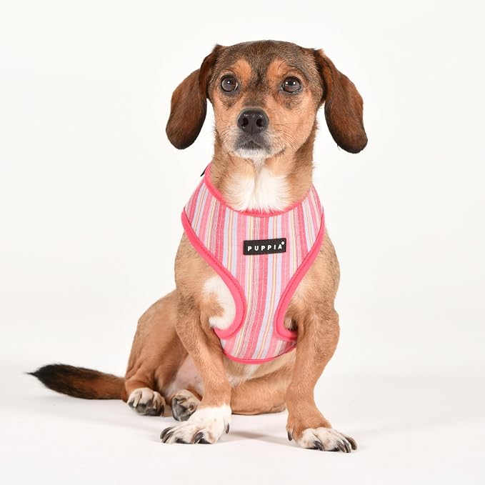 Puppia Theros Dog Harness A (Over-The-Head) Fashionable Striped Pattern Spring Summer Harness for Small and Medium Dogs, Pink, Small