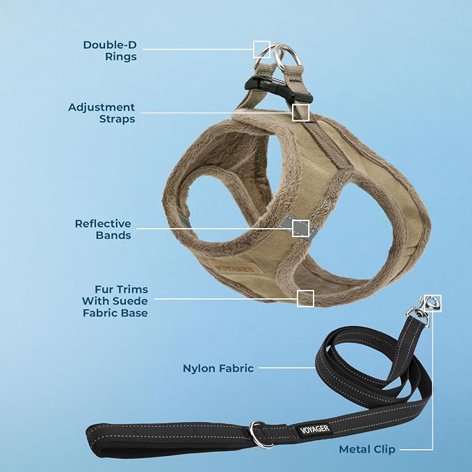 Best Pet Supplies Voyager Step-in Plush Dog Harness - Soft, Step in Vest Harness and Reflective Dog 5 ft Leash Combo with Neoprene Handle for Small and Medium Dogs, Latte Suede, L