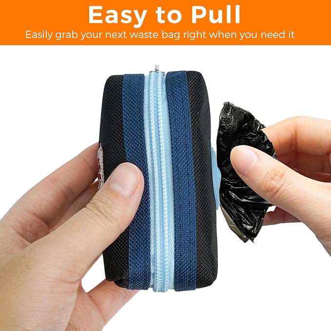 Dog Poop Bag Holder Zippered Pouch, Portable Dog Poop Bag Dispenser with 1 Metal Clip, Fashion Color Matching Canvas Waste Bag Holder for Leashes - Black