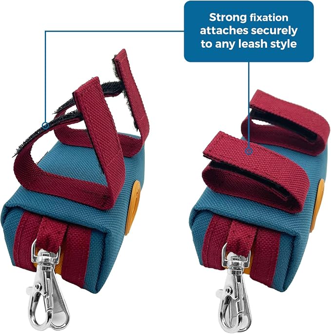 Dog Poop Bag Holder for Leash, Zippered Canvas Poop Bag Dispenser Pouch with Velcro Straps & Metal Carabiner Clip, Holds Keys & Treats for Daily Dog Walking