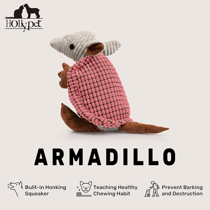 Hollypet Armadillo Squeaky Dog Toys for Medium Large Dogs, 14" | plush stuffed large dog squeak animal toy with unique grunt squeaker textured fabric for teeth cleaning toys