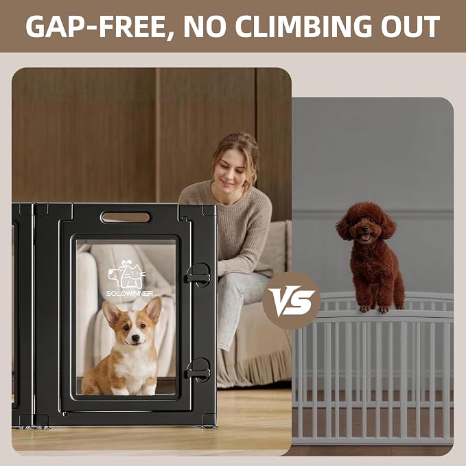 Clear Acrylic Dog Playpen Transparent Dog Playpen Indoor, Easy Assemble Clear Pet Pen for Puppy Bunny Cat Pig, Sturdy & Easy Cleaning Plastic Dog Puppy Fence
