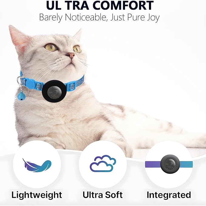 GPS Tracker for Cats, Mini GPS Pet Tracker with Collar, IPX8 Waterproof Cat Trackers Collar,No Monthly Fee,Work with Apple Find My(iOS Only),Smart Trackers for Pets-Blue-4