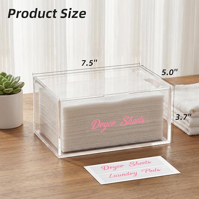 Acrylic Dryer Ball Holder Dispenser Container,Bonus Pink Labels Included
