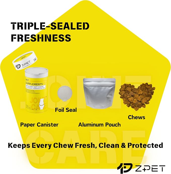 ZPET Hip & Joint Soft Chews for Dogs & Cats – Glucosamine, Chondroitin & MSM – Mobility & Flexibility Support – Cold-Pressed Pet Supplement, 150g