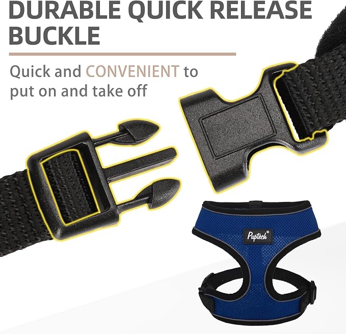 PUPTECK Soft Mesh Dog Harness and Leash Set Pet Puppy Cat Comfort Padded Vest No Pull Harnesses, Solid NavyBlue, XS