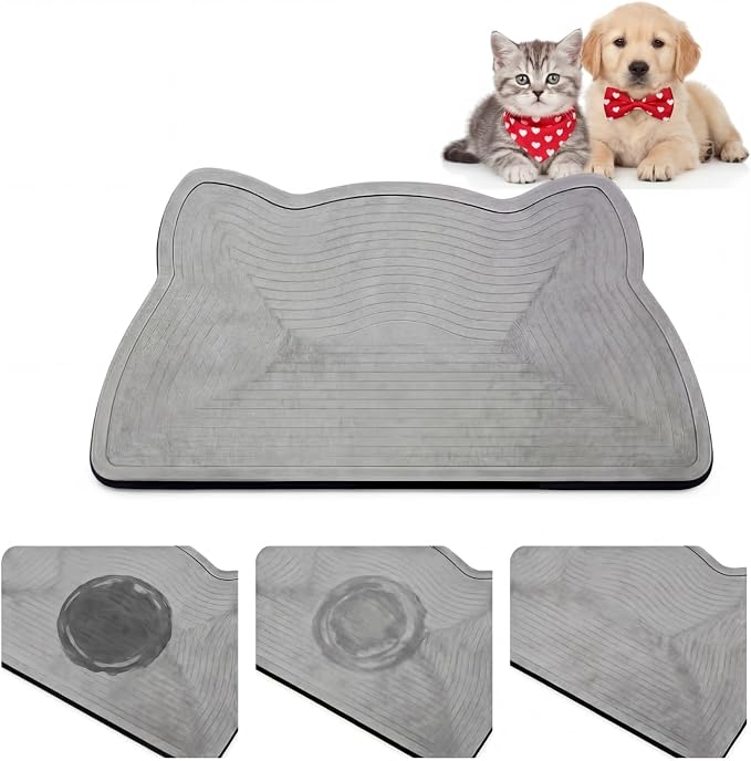 Stone Mat for Dog and Cat Water Bowls 16.5 x 9.5 Inch Absorbent Feeding Mat Quick Drying Tray for Small Medium Pet Water Fountains Diatomaceous Earth Accessories for Messy Drinkers