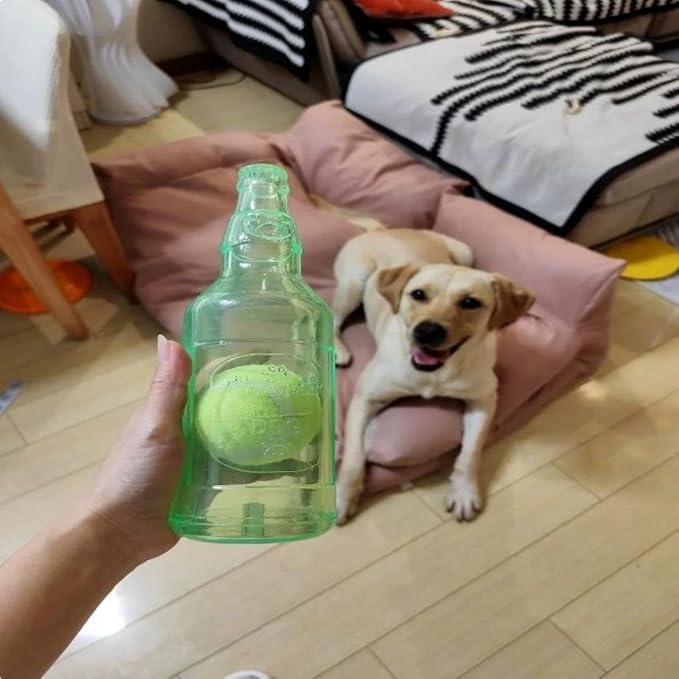 LELEBEAR Dogs Play Bottle Toy, Interactive Dog Chew Toy with Tennis Ball, Dog Toys Water Bottle Cruncher (Green+Yellow, Large: 9.64 * 2.95in)