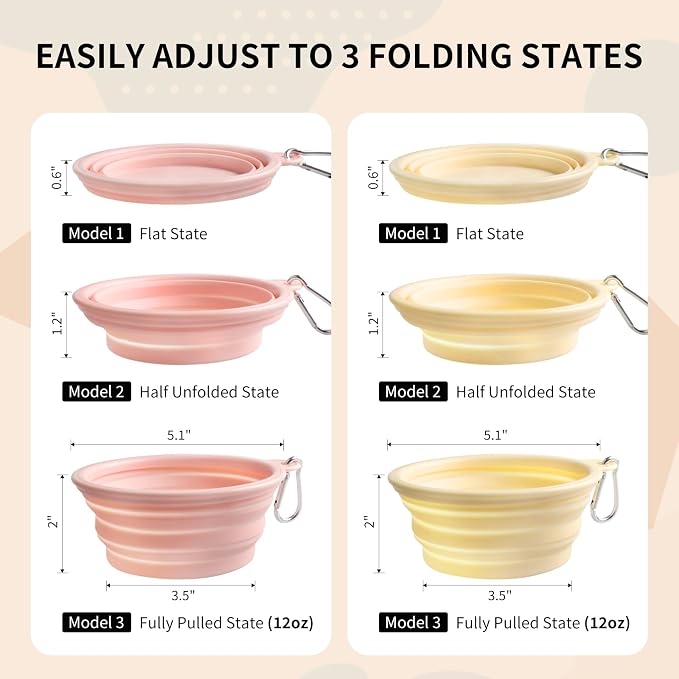 Collapsible Dog Bowls, 2 Pack, Macaron Pink & Yellow