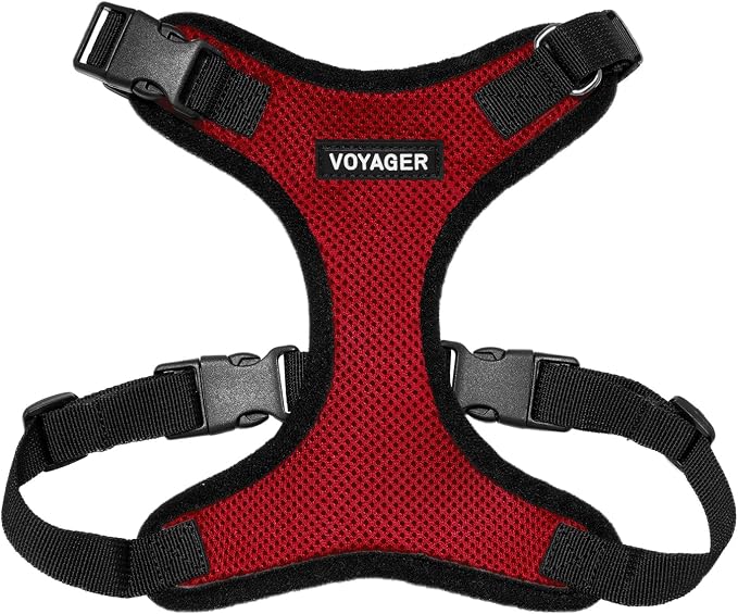 Voyager Step-in Lock Dog Harness - Red/Black Trim, X-Large | 23 - 28" in Chest, Adjustable, Breathable Air Mesh, Lightweight for Daily Walks, Strong Clips, Heavy Duty D-Ring
