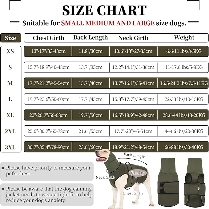 ROZKITCH Dog Anxiety Relief Jacket, Turtleneck Calming Vest for Indoor & Outdoor Use, Breathable Dog Shirt for Separation & Noise Anxiety ArmyGreen L