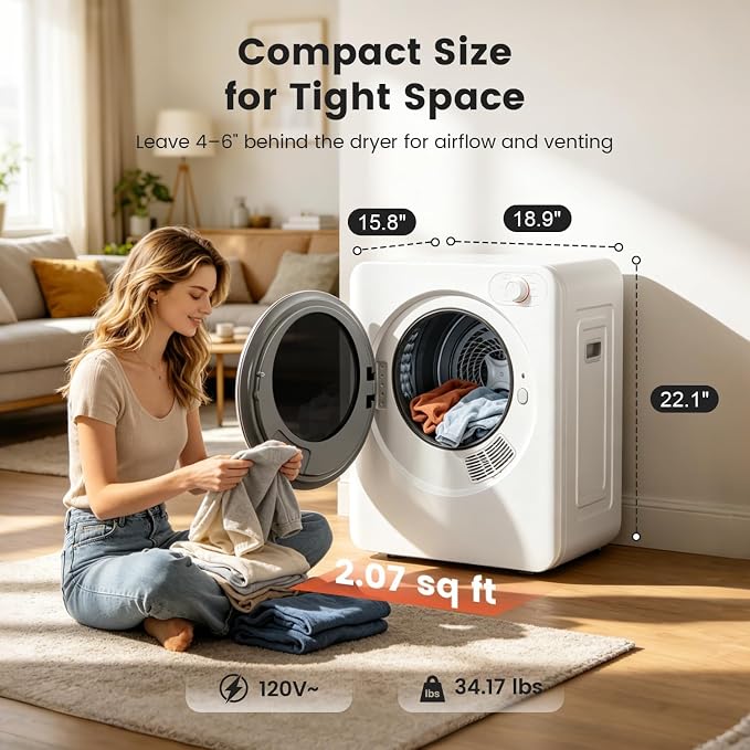BANGSON 1.5 Cu.Ft. Portable Clothes Dryer,120V Vented Electric Dryer