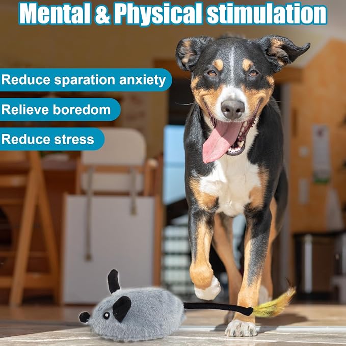Interactive Dog Toys, Fake Mouse Moving Dog Toy with Automatic Sensor | Dog Mouse Toy with Realistic Sound & Extended Tail, Automatic Dog Toy for Cats Dogs Pet, Squeaky Dog Toys Remote Control Gray