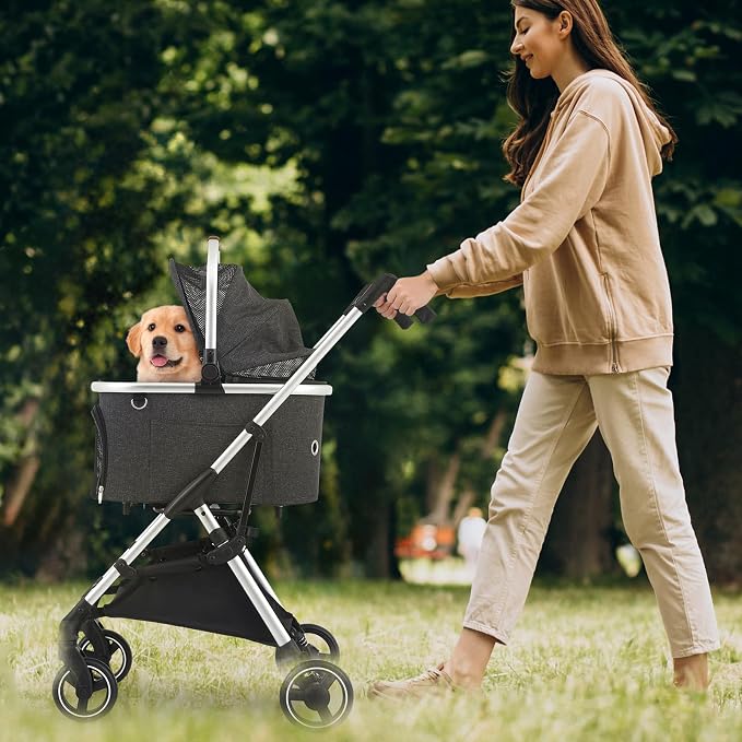 MoNiBloom Folding Jogger Pet Stroller - Dark Gray, Detachable Carrier
