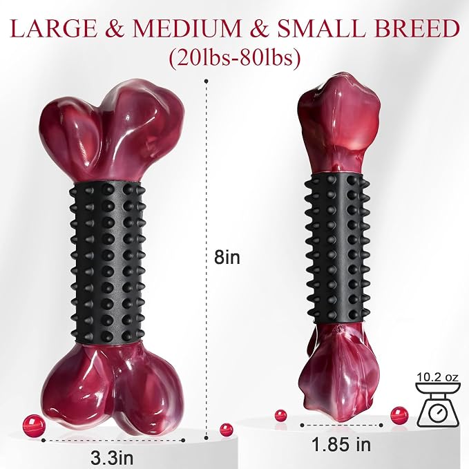 Tough Dog Toys for Aggressive Chewers: Bacon Flavored Long Lasting Dog Bones for Large Dogs, Heavy Duty Nylon & Rubber Dog Chew Toys to Keep Them Busy, Medium & Large Breed (20-80 lbs), Black