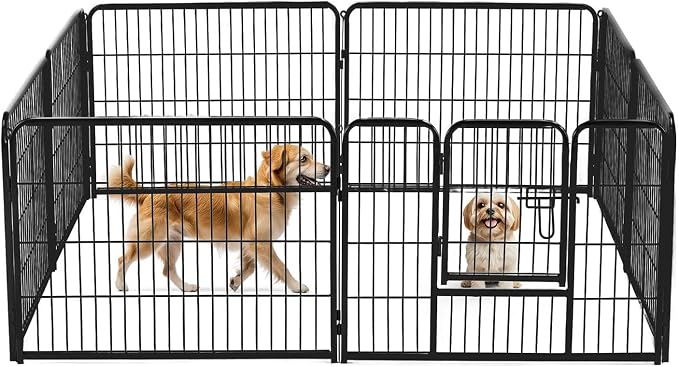 Dog Pen Pet Playpen Dog Fence Indoor Foldable Metal Wire Exercise Puppy Play Yard Pet Enclosure Indoor Outdoor 8pcs 80 * 100cm