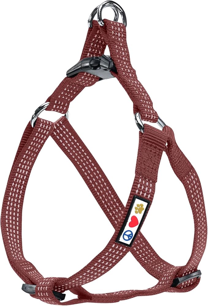 Pawtitas Reflective Step-in Dog Harness – Adjustable No-Pull Vest for Puppies to Seniors, Safe & Comfortable, M Marsala