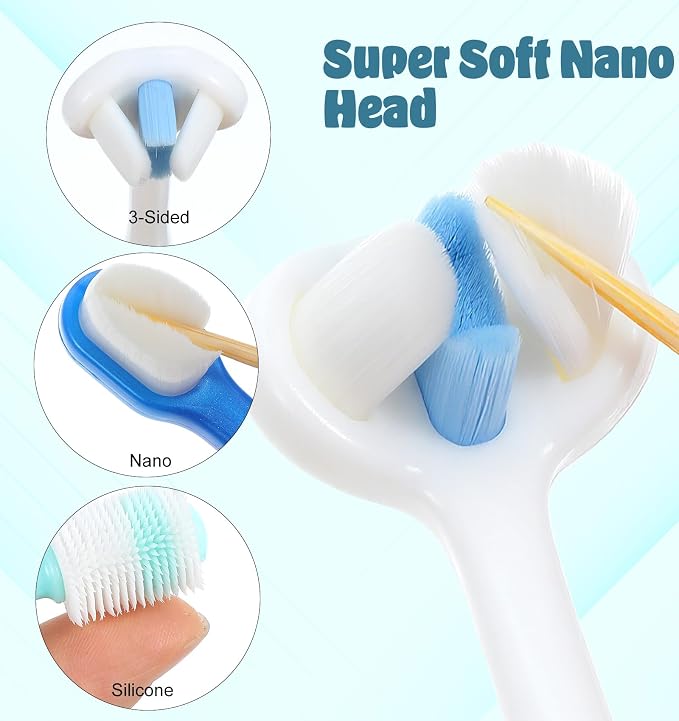 3 Pack Small Dog Toothbrushes, 360°Ultra Soft Silicone Bristle Toothbrush for Puppies & Kittens, Tiny Pet Dental Care Brush for Small Breeds (3 Shapes)