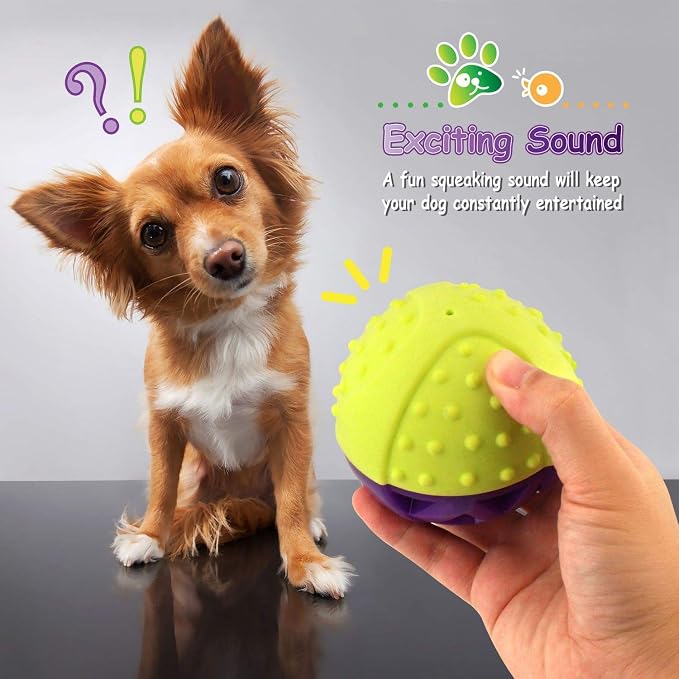 – Ball-Shaped Dog Squeaky Toy for Small-Medium Puppy & Dogs | Dental Dog Chew Treat Ball Helps Massage Dogs Gums, Good for Aggressive Chewers | Green/Purple