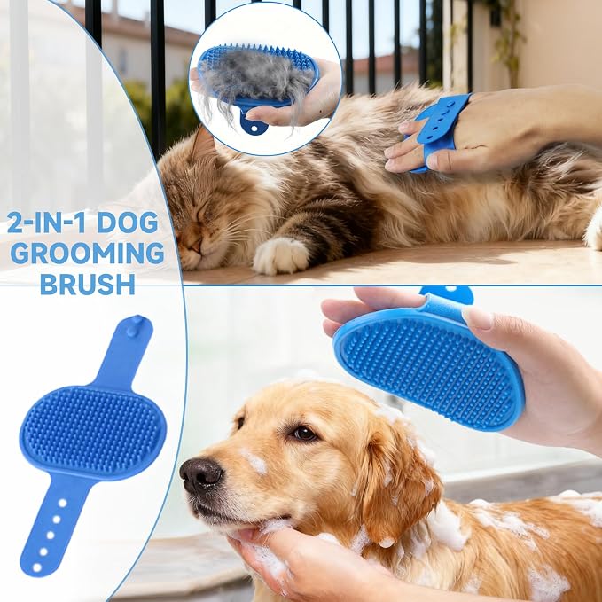 3PCS Dog Bath Kit,Dog Bath Brush | Dog Bath Gloves | Microfiber Dog Towel 26'' X 11'' Extra Soft Plush Chenille Dog Drying Towel to Dry Soggy Large Pets & Small Puppy (B-3 Kits)