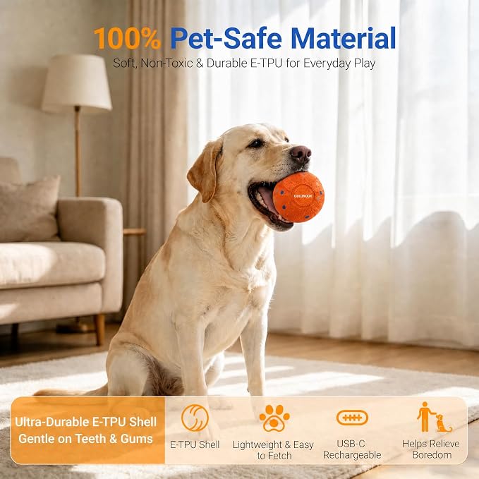T02 Replacement Dog Ball Shell, 82mm, 90g Lightweight, Orange | Removable Motor Compatible, 2-in-1 Fetch & Throw Toy, Medium & Large Dogs, Easy to Throw, Indoor & Outdoor Play