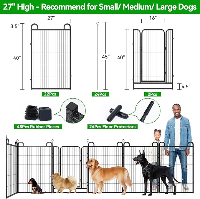 Anti-Rust Dog Playpen, 40in 24 Panels, Snowy Black