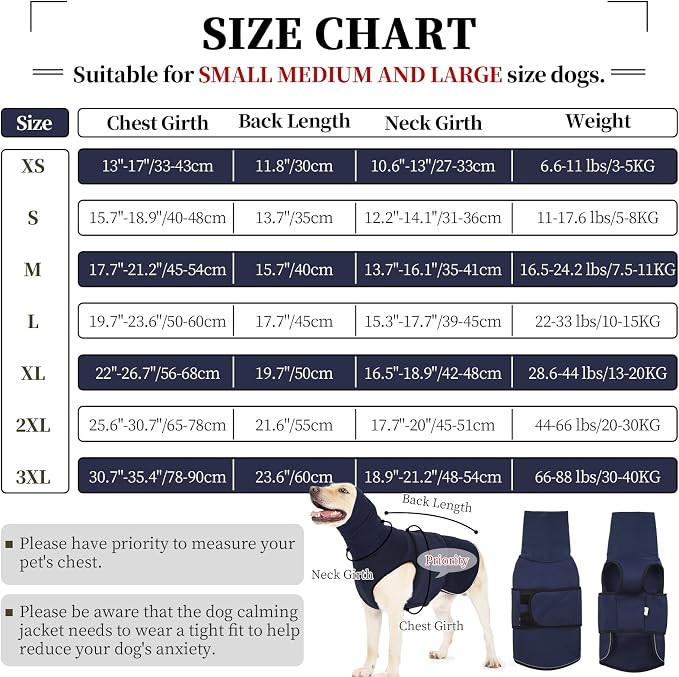 ROZKITCH Dog Anxiety Calming Hoodie, Soft Pet Jacket for Storms, Fireworks, Vet Visits, Breathable Anti-Anxiety Vest with Adjustable Fit NavyBlue M