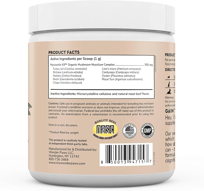 WONDER PAWS Mushroom Complex Powder Plus Omega Max Fish Oil - for Dog's Immune Health, Vitality, Skin & Joint Care – Mushroom Complex 90 Scoops - Omega Max 16 Ounces