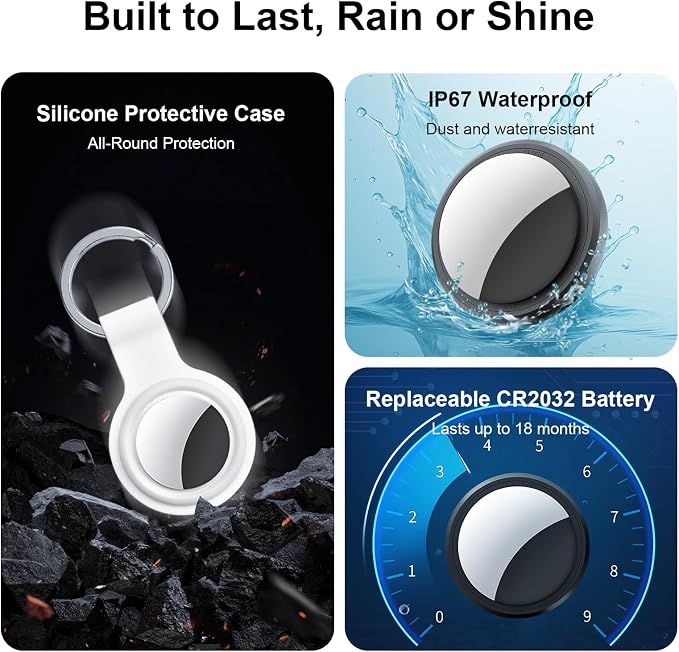 4 Packs Tracker Tags Compatible with Apple Find My (iOS Only), Bluetooth Tracker, Smart Keys Finder and Item Locator with Waterproof Case for Wallet Luggage Pet Backpack 2W2B