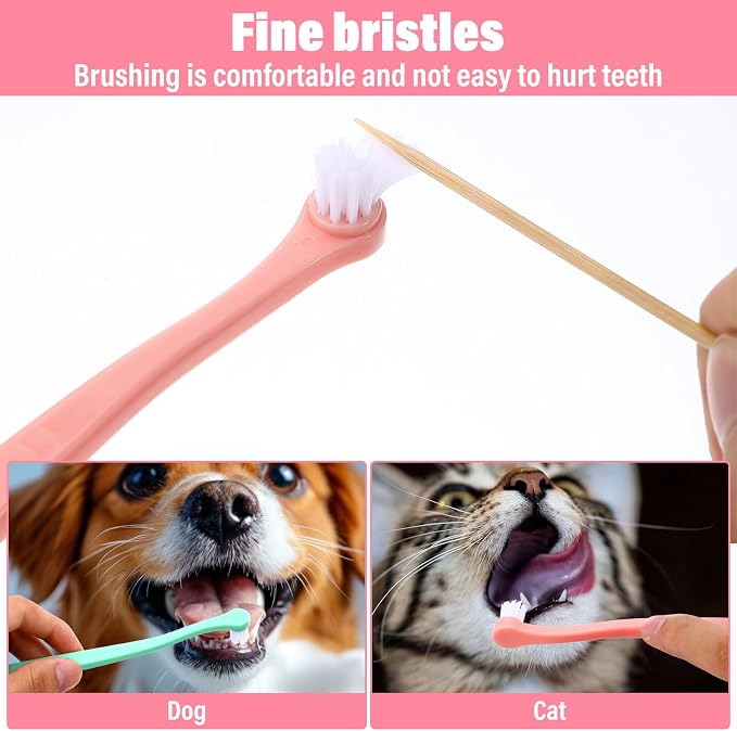 3 Pack Toothbrush for Small Dogs, Mini Pet Toothbrush for Teeth Clean, Soft Cat Tooth Brush for Puppy, Kitten, Other Small Pets(Pink, Blue, Green)
