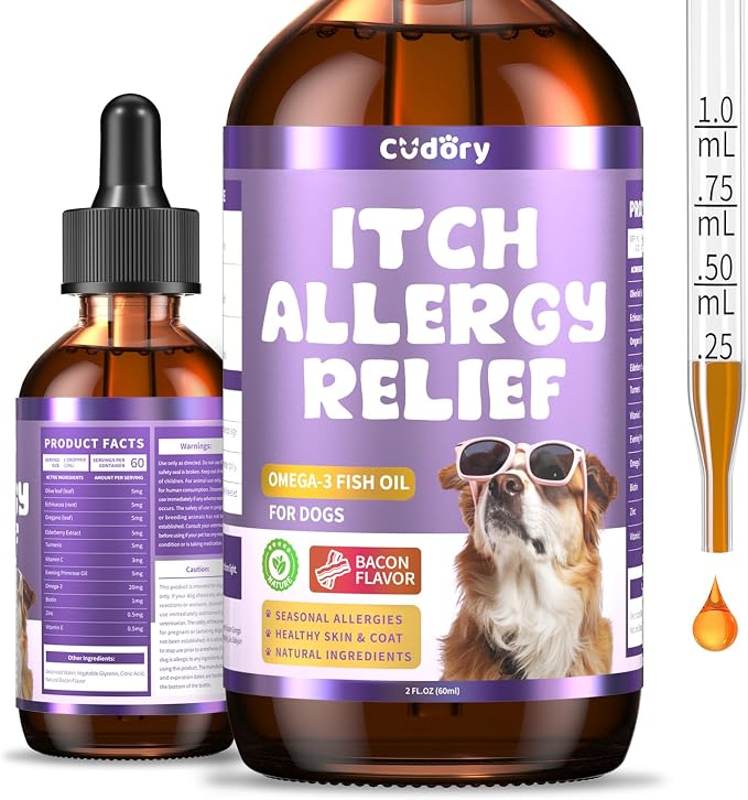 Dog Allergy Relief Drops, Itchy Skin Relief for Dogs with Omega-3, 60ml