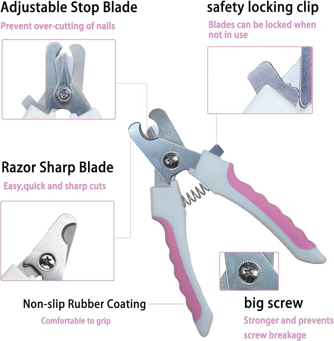 Dog & Cat Nail Clippers Kit, 5pcs, Pink