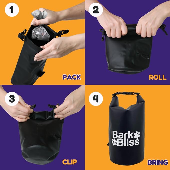 Reusable Odor Proof Dog Poop Bag Holder for Walks, Leashes, Water Resistant Wag Bags for Backpacking, Dog Hiking Bag, Black, 2L