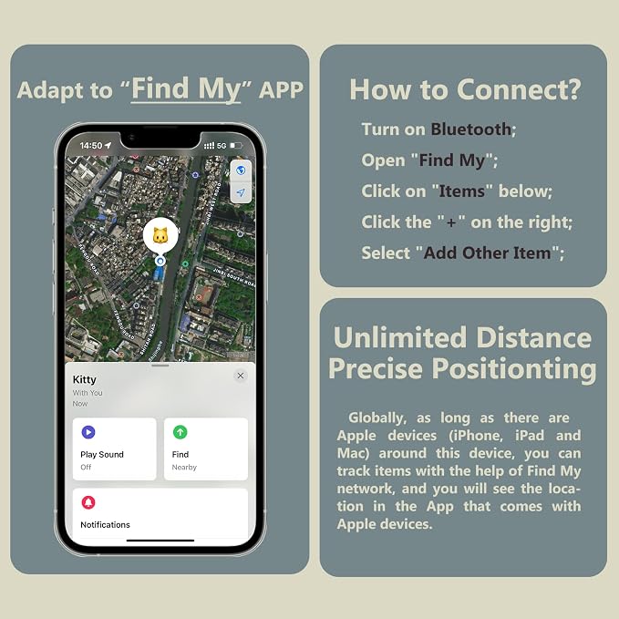 Tactical Dog Outdoor Positioner, Tracker for Pet Only iOS System, Smart Location Tracking Tactical Collar, Map Reality, Works Worldwide with Any Collar, No Other Fees, Find My, Camo