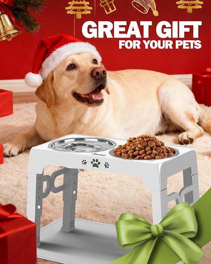 Jovrun Elevated Dog Bowls for Small Medium Large Size Dogs, Non-Slip Dog Feeder with 2 Food Water Bowls, 2-5 Heights Adjustable Raised Bowls Stand