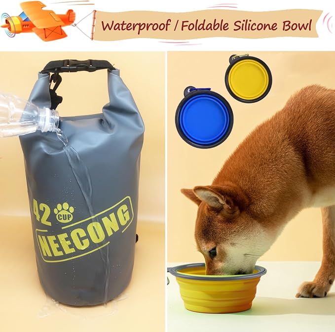 Dog Food Travel Bag with Collapsible Big Bowls, 800ml, 42 Cup, 10L