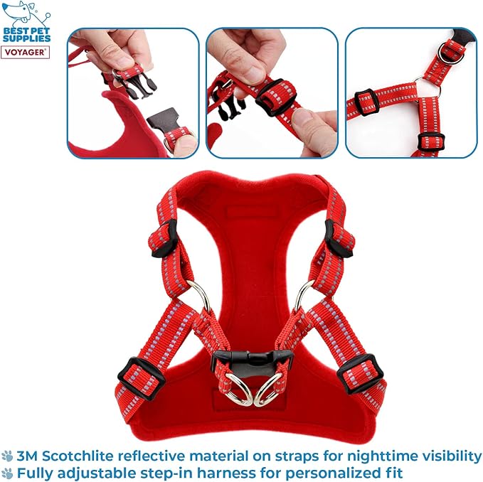 Voyager Step-in Flex Adjustable Dog Harness - Red, X-Small | 13 - 16" in Chest, Fully Adjustable, Reflective Bands, All Weather Breathable Air Mesh, Lightweight, Fast Drying